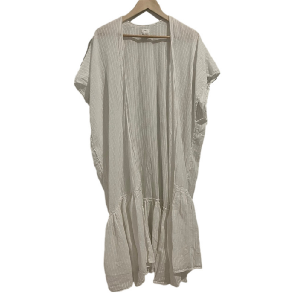 Aerie White Striped Ruffle Hem Coverup Vacation Resortwear Coastal Open Front